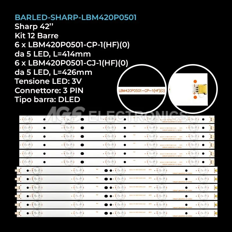 kit 12 barre LED retroilluminazione per Sharp 42 pollici modello LC42LD264ES