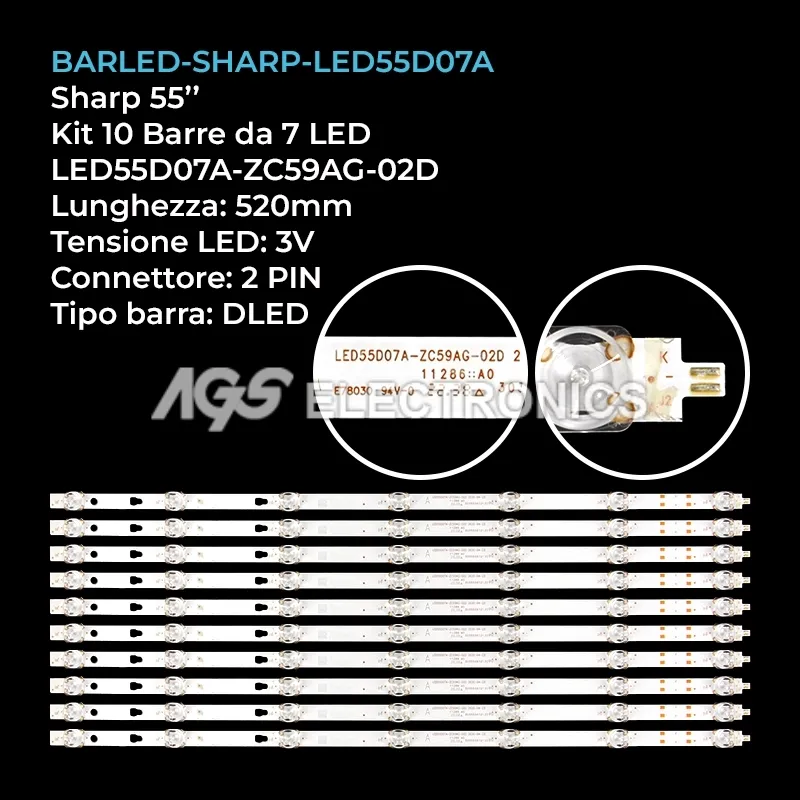 kit 10 barre LED retroilluminazione per Sharp 55 pollici modello 55EQ6