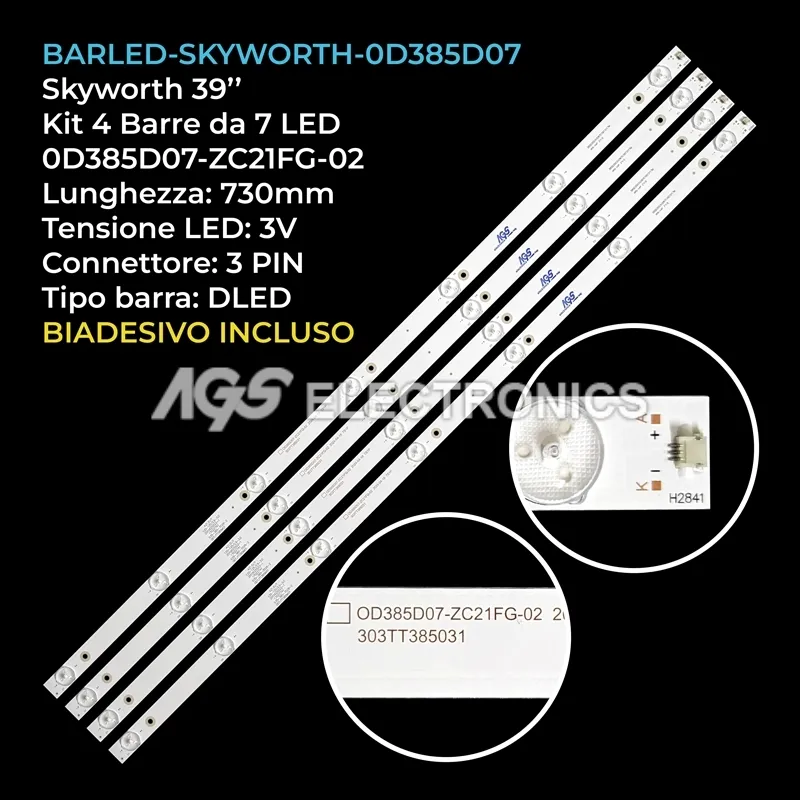 kit 4 barre LED retroilluminazione per Skyworth 39 pollici modello LED39W6000