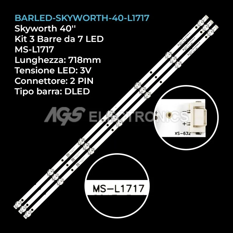 kit 3 barre LED retroilluminazione per Skyworth 40 pollici modello 40L3750VM