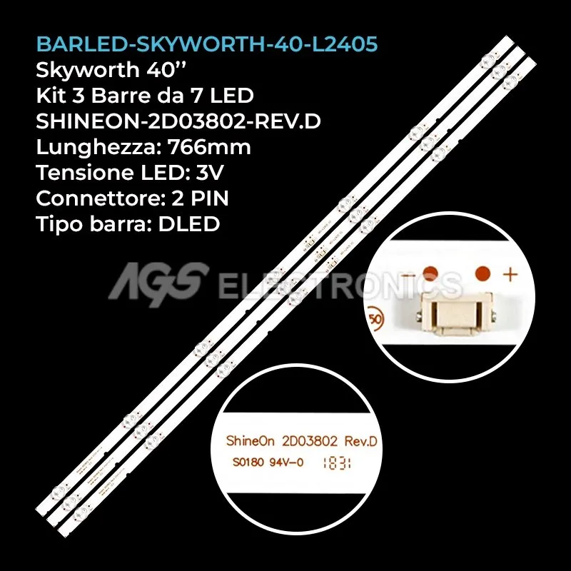 kit 3 barre LED retroilluminazione per Skyworth 40 pollici modello 40K65