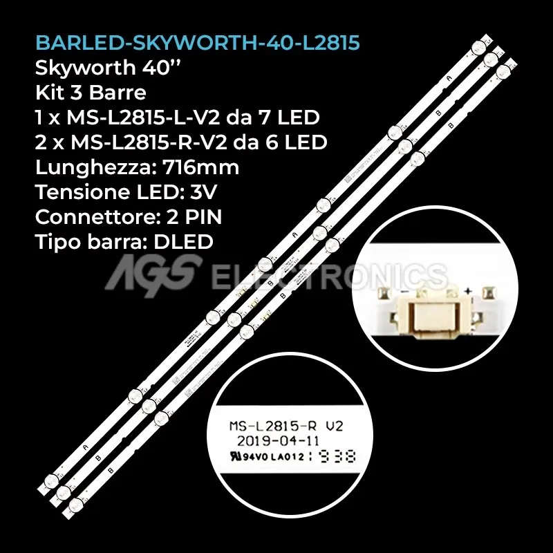 kit 3 barre LED retroilluminazione per Skyworth 40 pollici modello 40E20S