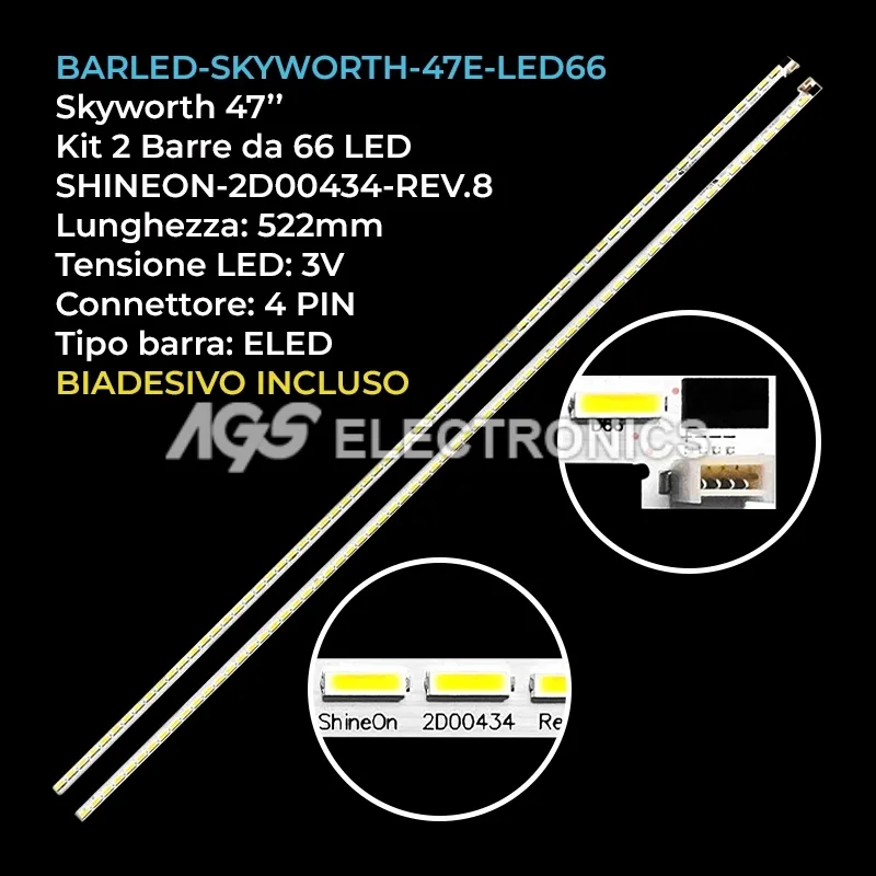 kit 2 barre LED retroilluminazione per Skyworth 47 pollici modello 47E760A
