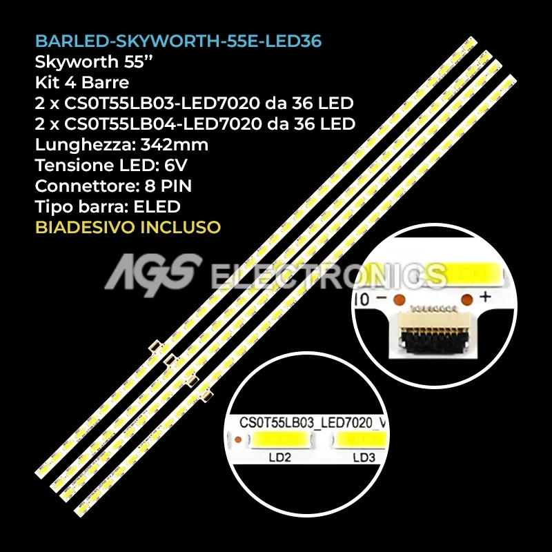kit 4 barre LED retroilluminazione per Philips 55 pollici modello 55PFL6940T3