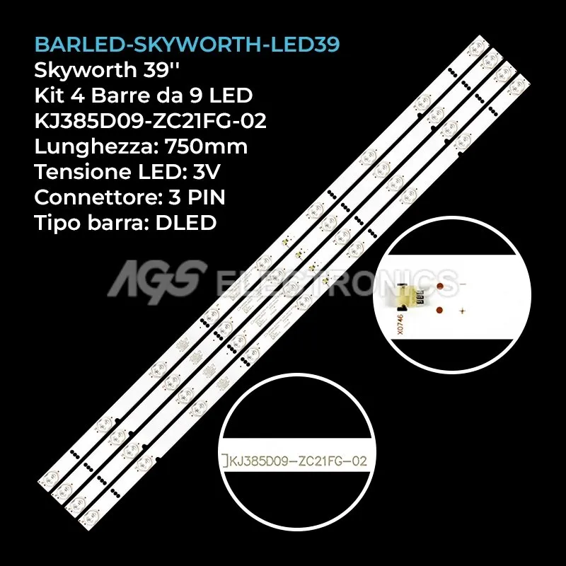 kit 4 barre LED retroilluminazione per Skyworth 39 pollici modello 39LES76T2