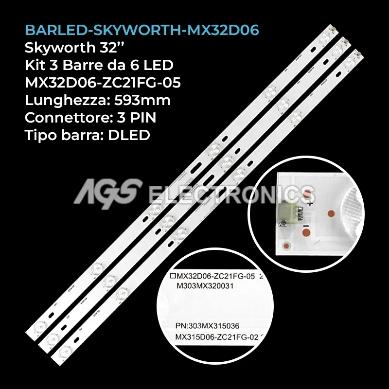 kit 3 barre LED retroilluminazione per Skyworth 32 pollici modello LSC320AN02