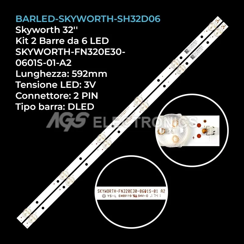 kit 2 barre LED retroilluminazione per Skyworth 32 pollici modello LC320DXYSKA4