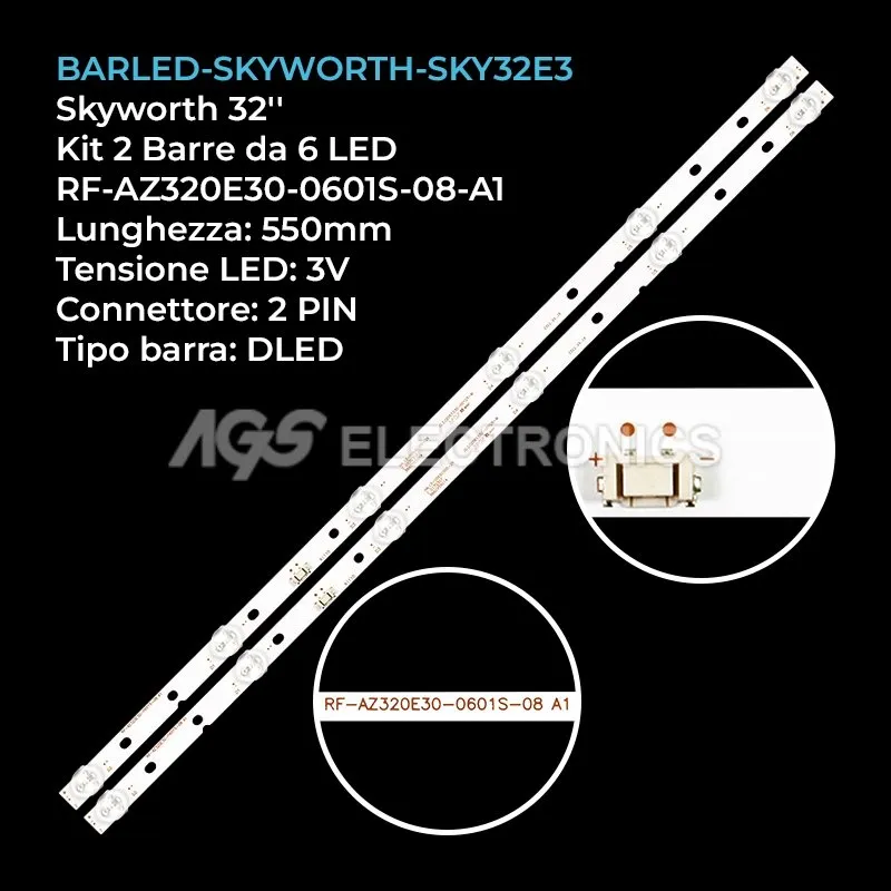 kit 2 barre LED retroilluminazione per Skyworth 32 pollici modello 32S3A32G