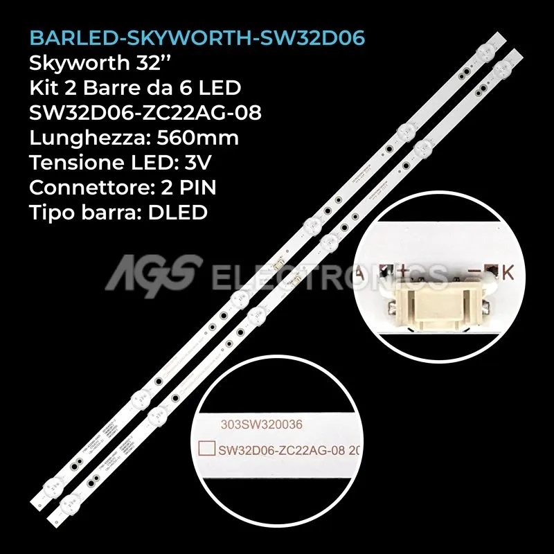 kit 2 barre LED retroilluminazione per Skyworth 32 pollici modello 32H3