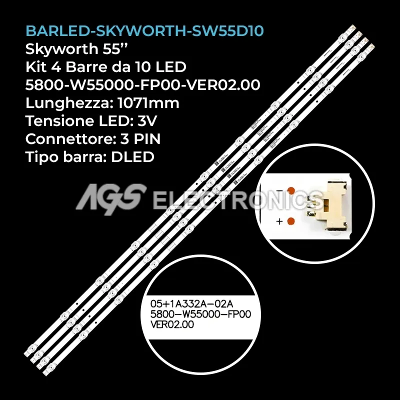 kit 4 barre LED retroilluminazione per Skyworth 55 pollici modello PRO