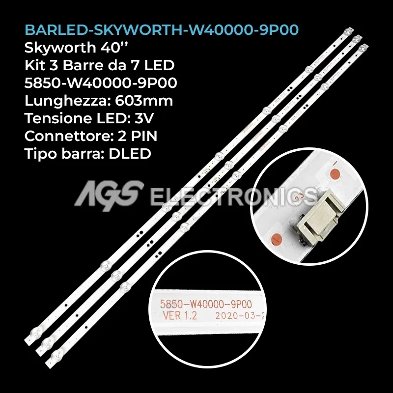 kit 3 barre LED retroilluminazione per Metz 40 pollici modello 40E2A12B