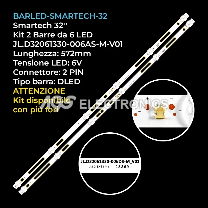 kit 2 barre LED retroilluminazione per Vinchi 32 pollici modello LE32V19NSA