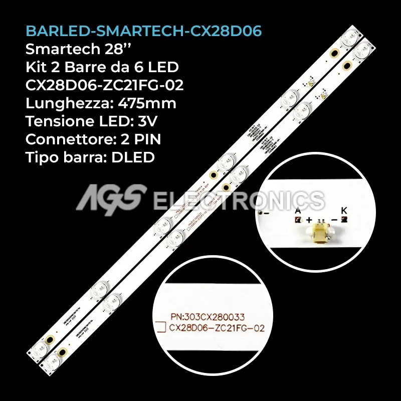 kit 2 barre LED retroilluminazione per Smartech 28 pollici modello LE2819TS