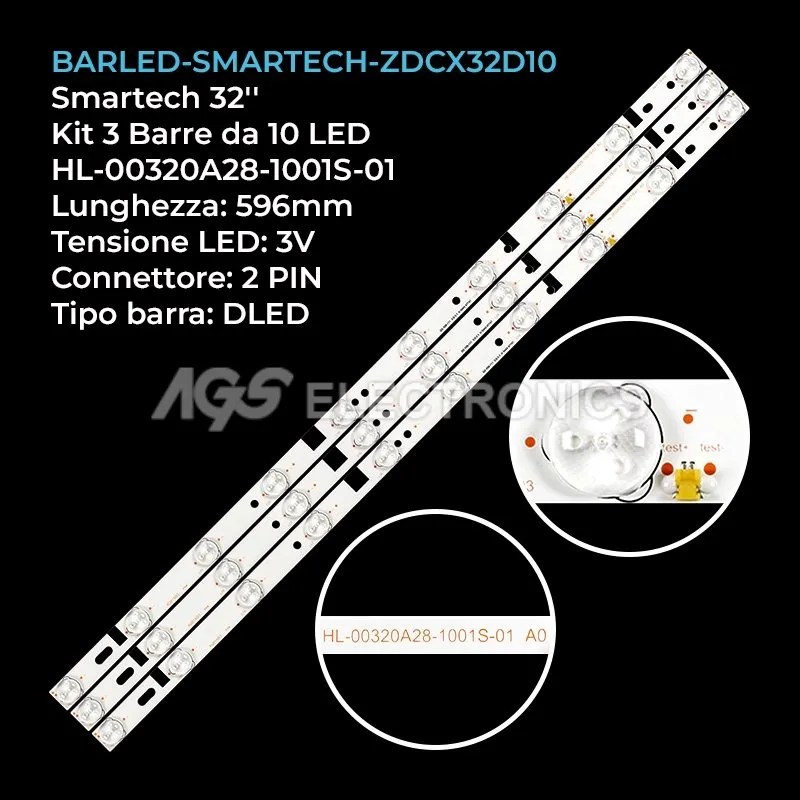 kit 3 barre LED retroilluminazione per Manta 32 pollici modello LED3204VD