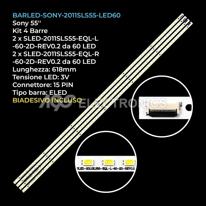 kit 4 barre LED retroilluminazione per Sony 55 pollici modello KDL55HX72D