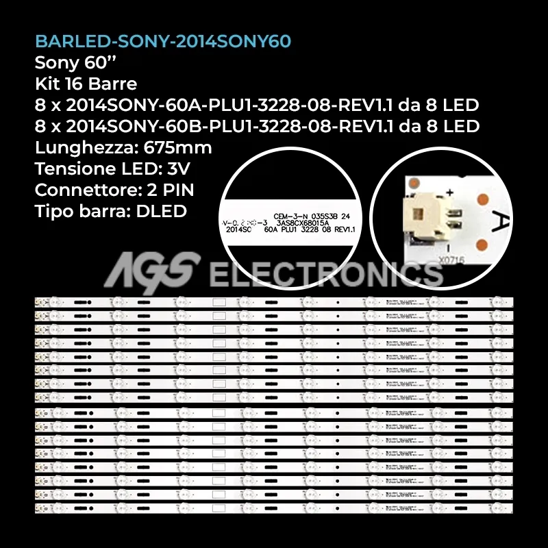 kit 16 barre LED retroilluminazione per Sony 60 pollici modello KDL60W630B