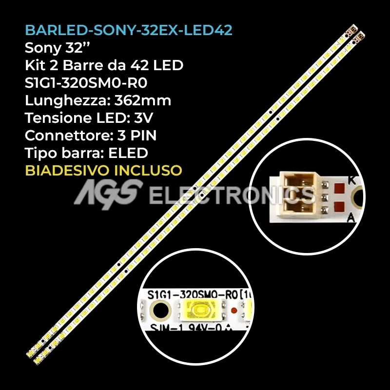 kit 2 barre LED retroilluminazione per Sony 32 pollici modello KDL32EX520