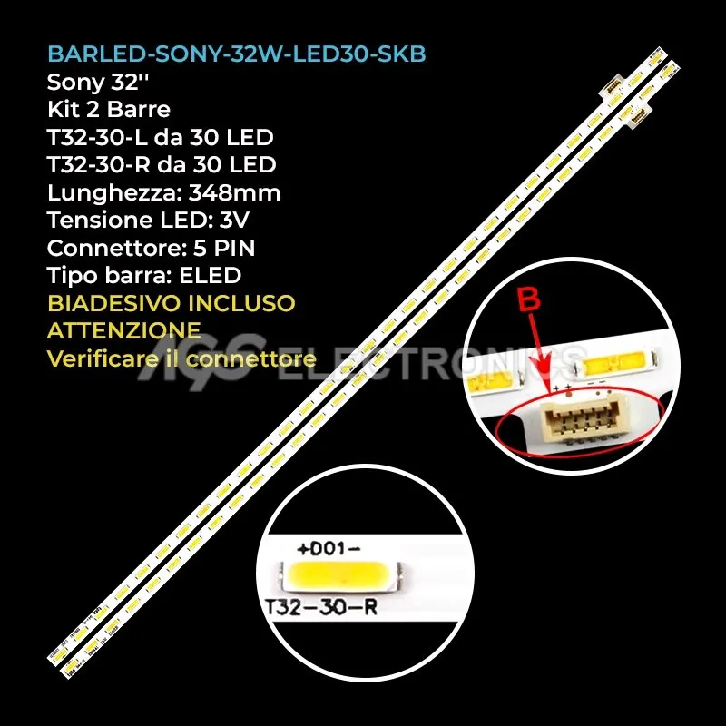 kit 2 barre LED retroilluminazione per Sony 32 pollici modello T320HVF060