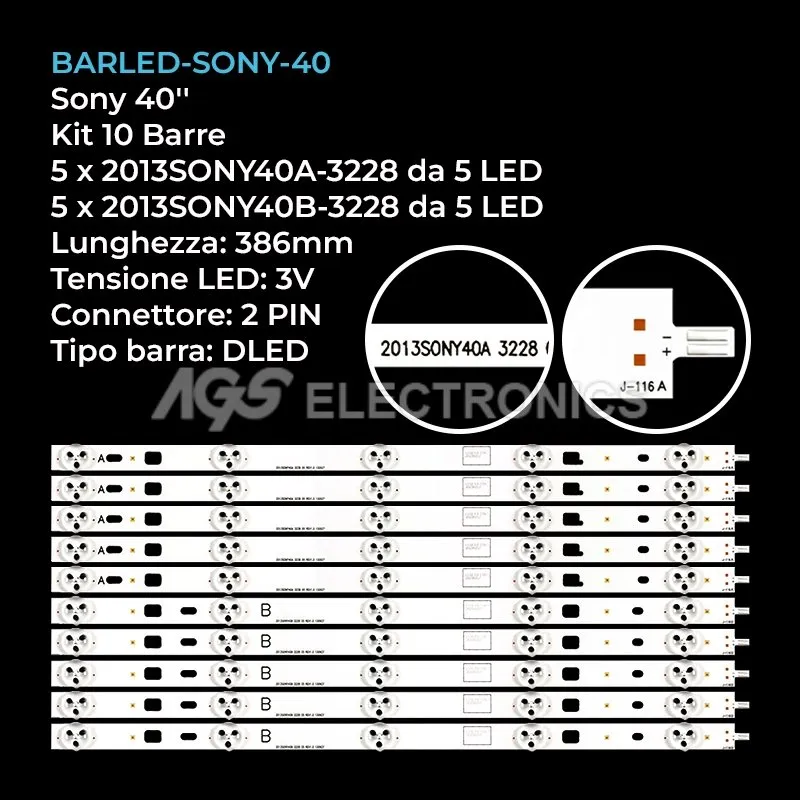 kit 10 barre LED retroilluminazione per Sony 40 pollici modello KDL40W580B