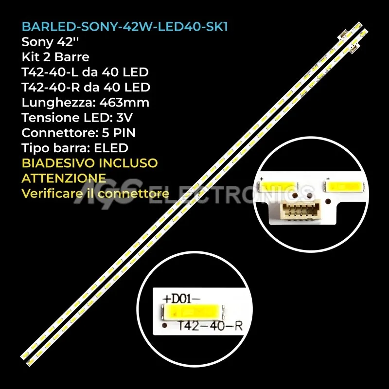 kit 2 barre LED retroilluminazione per Sony 42 pollici modello KDL42W705B
