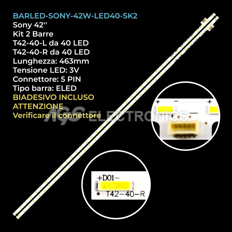 kit 2 barre LED retroilluminazione per Sony 42 pollici modello KDL42W815B