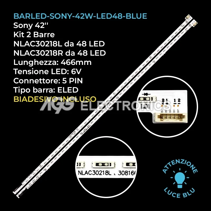 kit 2 barre LED retroilluminazione per Sony 42 pollici modello KDL42W807A