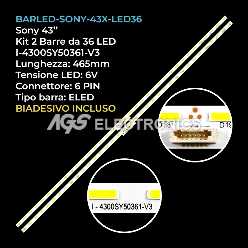 kit 2 barre LED retroilluminazione per Sony 43 pollici modello KD43XG7096G