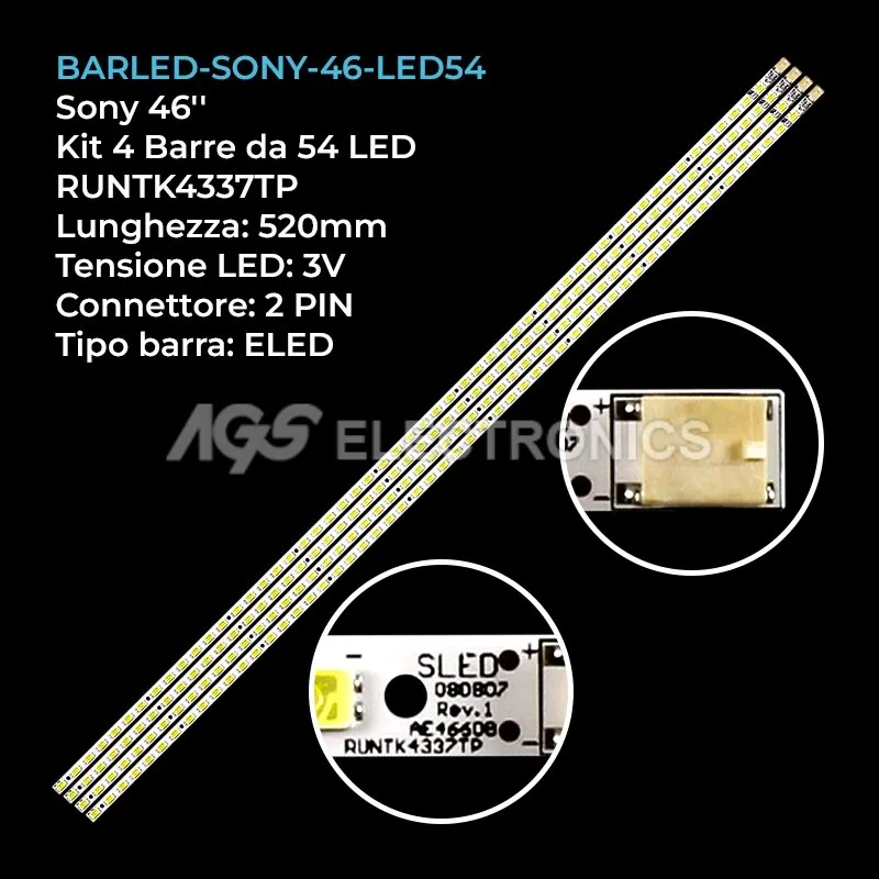 kit 4 barre LED retroilluminazione per Sony 46 pollici modello KDL46EX703