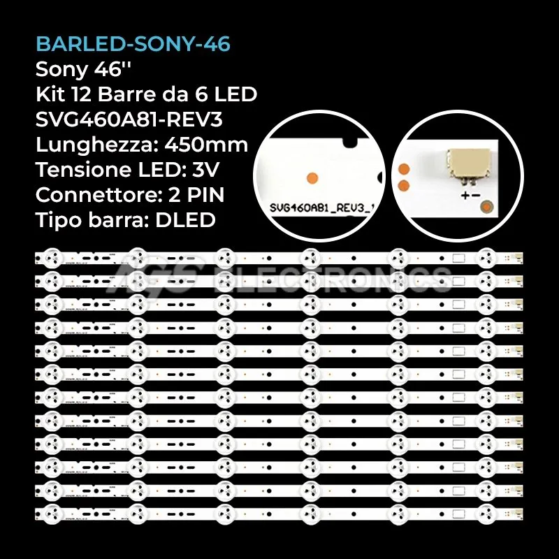 kit 12 barre LED retroilluminazione per Sony 46 pollici modello KLV46R479A
