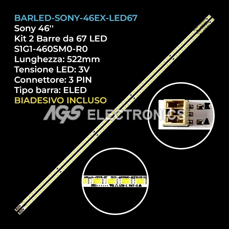 kit 2 barre LED retroilluminazione per Sony 46 pollici modello KDL46EX720