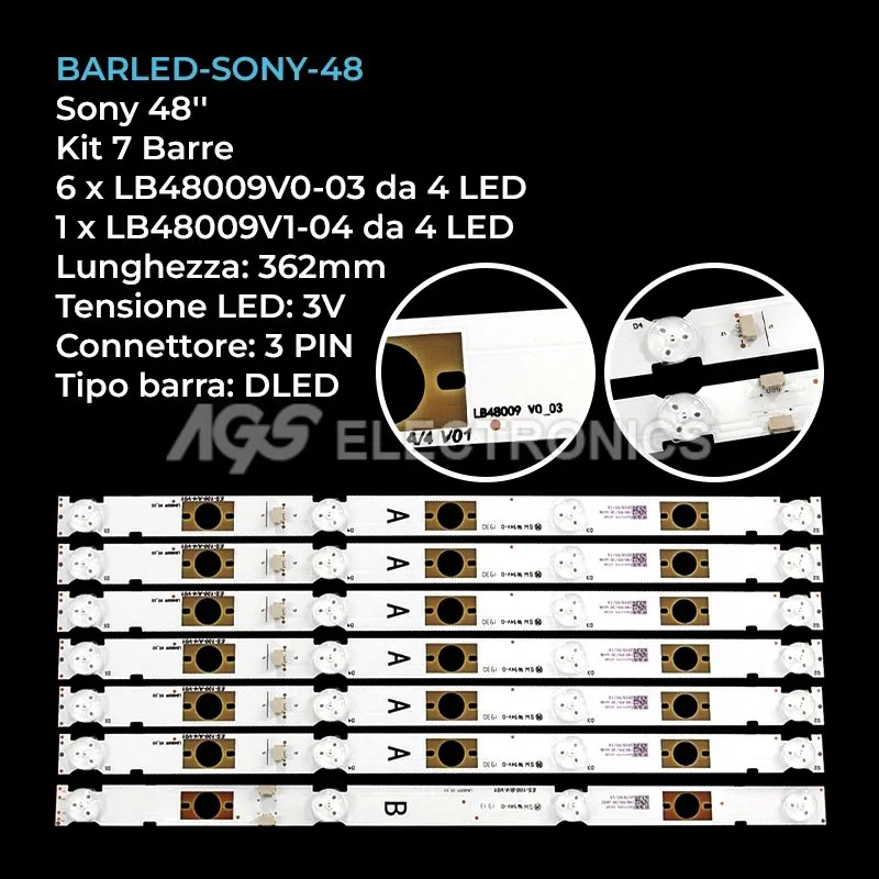 kit 7 barre LED retroilluminazione per Sony 48 pollici modello KDL48W655D