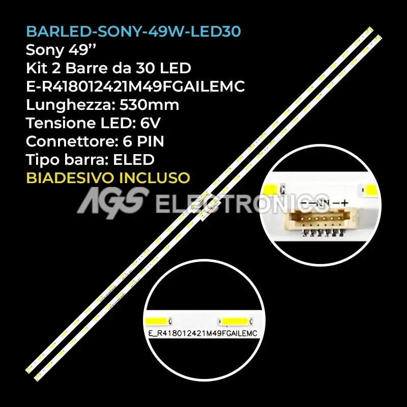 kit 2 barre LED retroilluminazione per Sony 49 pollici modello KD49FX8596