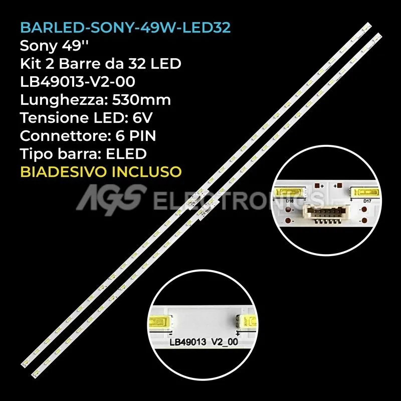 kit 2 barre LED retroilluminazione per Sony 49 pollici modello KDL49WE755