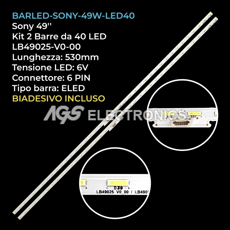 kit 2 barre LED retroilluminazione per Sony 49 pollici modello KD49XF7002