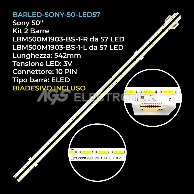 kit 2 barre LED retroilluminazione per Sony 50 pollici modello KDL50W808C