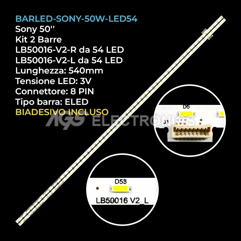 kit 2 barre LED retroilluminazione per Sony 50 pollici modello KDL50W706B