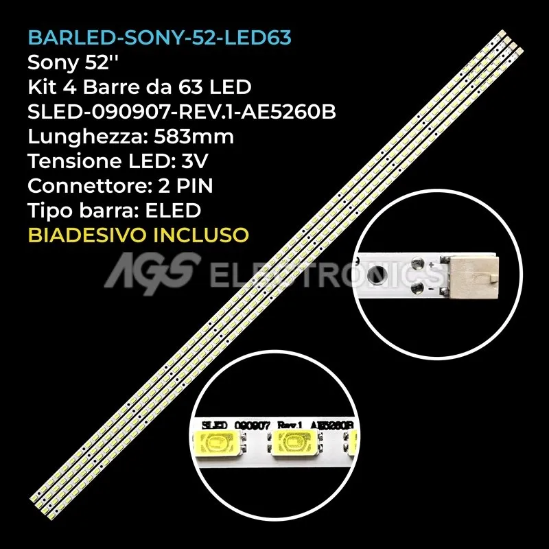 kit 4 barre LED retroilluminazione per Sony 52 pollici modello KDL52EX705