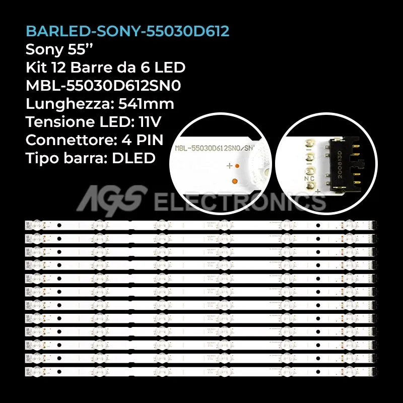 kit 12 barre LED retroilluminazione per Sony 55 pollici modello YDAF055DND01