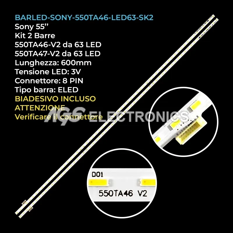kit 2 barre LED retroilluminazione per Sony 55 pollici modello T550HVF050