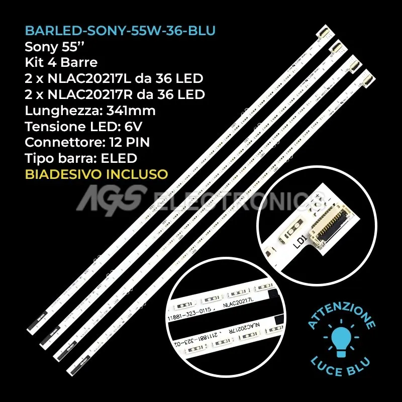 kit 4 barre LED retroilluminazione per Sony 55 pollici modello YLV552202N