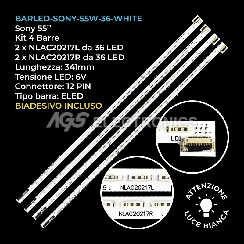 kit 4 barre LED retroilluminazione per Sony 55 pollici modello KDL55W900A