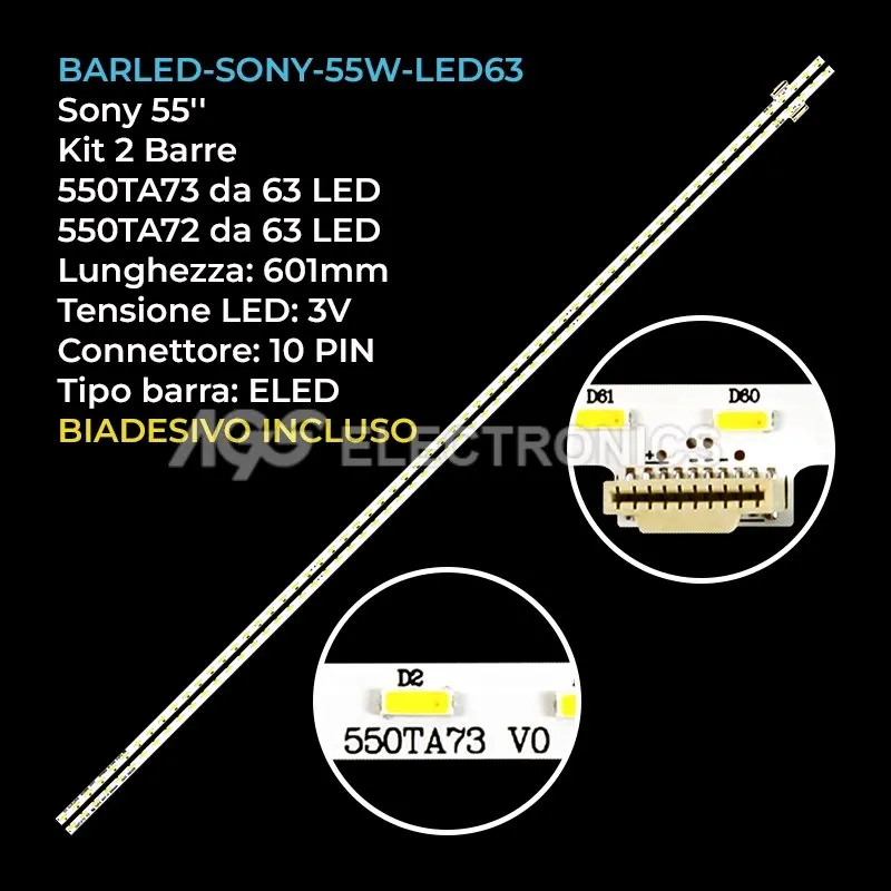 kit 2 barre LED retroilluminazione per Sony 55 pollici modello KDL55W805C