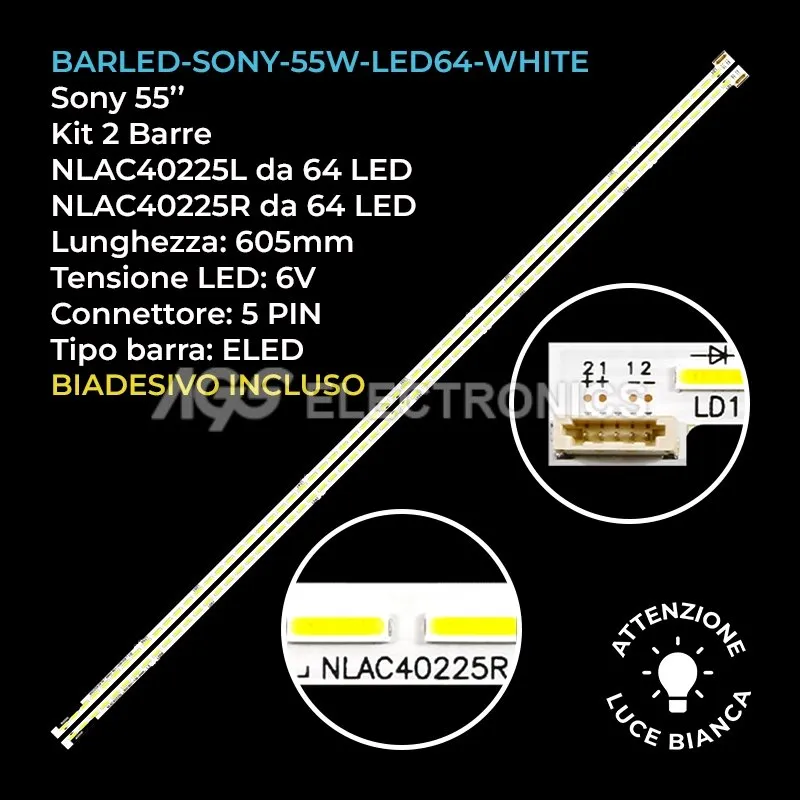 kit 2 barre LED retroilluminazione per Sony 55 pollici modello KDL55W806A