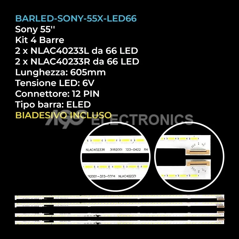 kit 4 barre LED retroilluminazione per Sony 55 pollici modello KD55X8500A