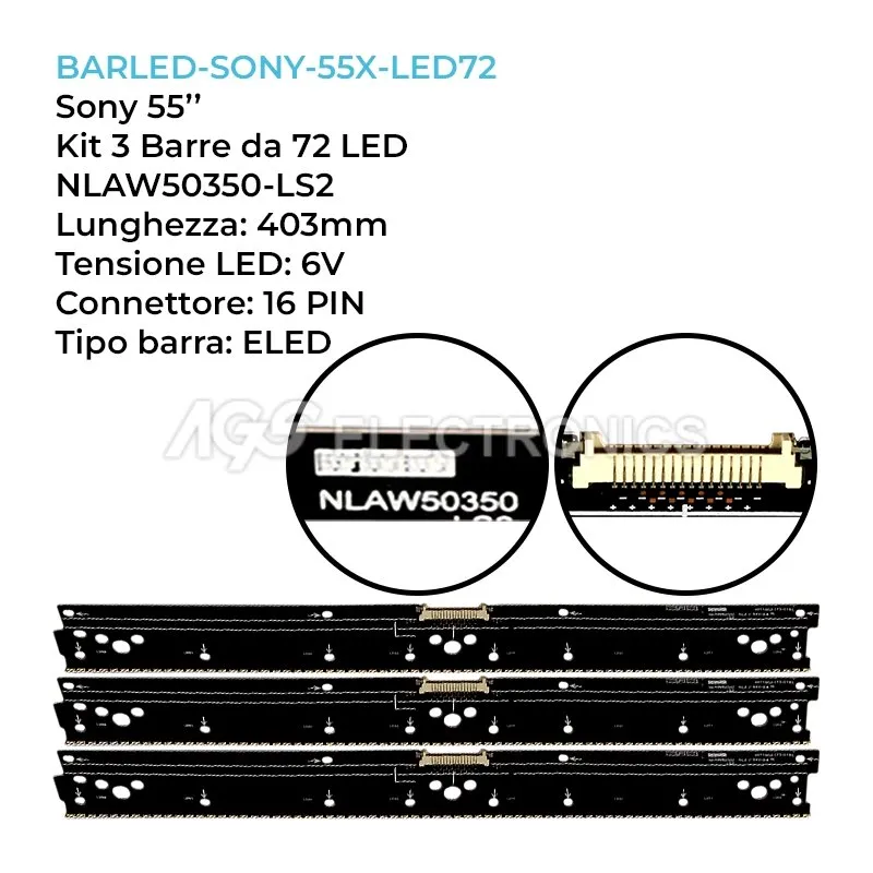 kit 3 barre LED retroilluminazione per Sony 55 pollici modello LC550EQLSHP2