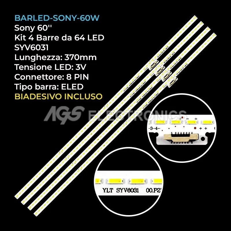 kit 4 barre LED retroilluminazione per Sony 60 pollici modello KDL60W840B