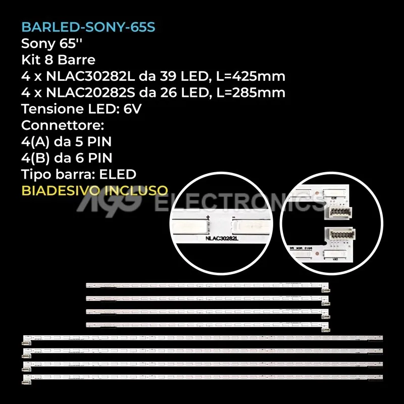 kit 8 barre LED retroilluminazione per Sony 65 pollici modello KDL65S990A