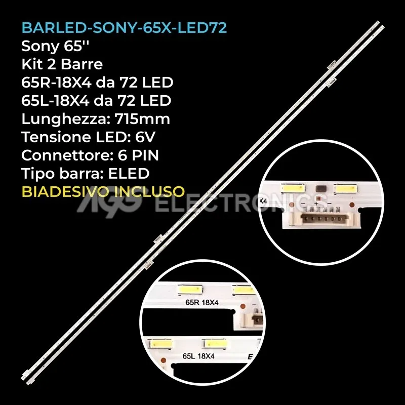 kit 2 barre LED retroilluminazione per Sony 65 pollici modello KD65XD8599