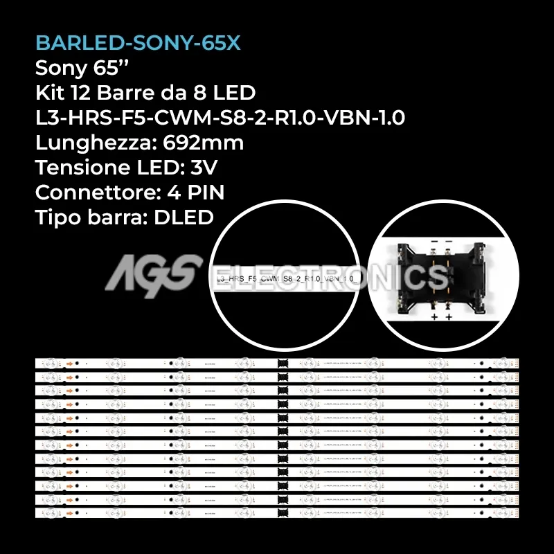 kit 12 barre LED retroilluminazione per Sony 65 pollici modello KD65X85K