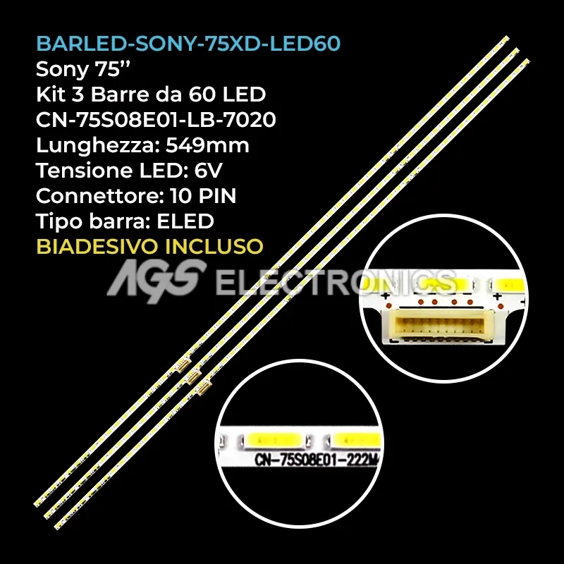 kit 3 barre LED retroilluminazione per Sony 75 pollici modello XBR75X850D